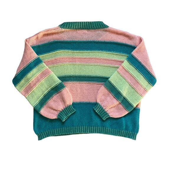 Talulah Cozy Peach Green Striped Sweater 1x - Picture 2 of 4